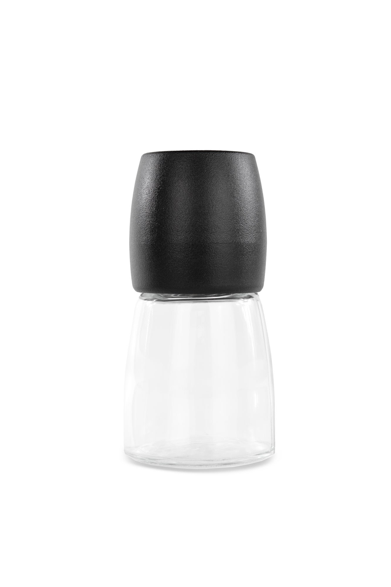 IKEA IHÄRDIG Gewürzmühle, Glas mit schwarzem Deckel, 12,5 cm hoch